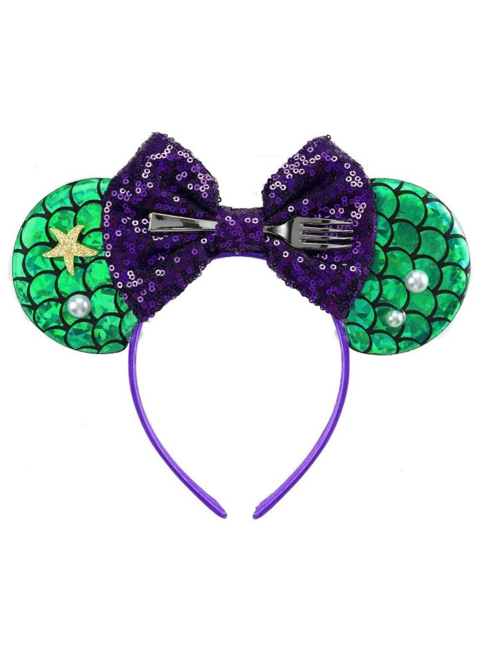 Women Mermaid&Fork Sequin Halloween Mickey Mouse Headband for Cosplay